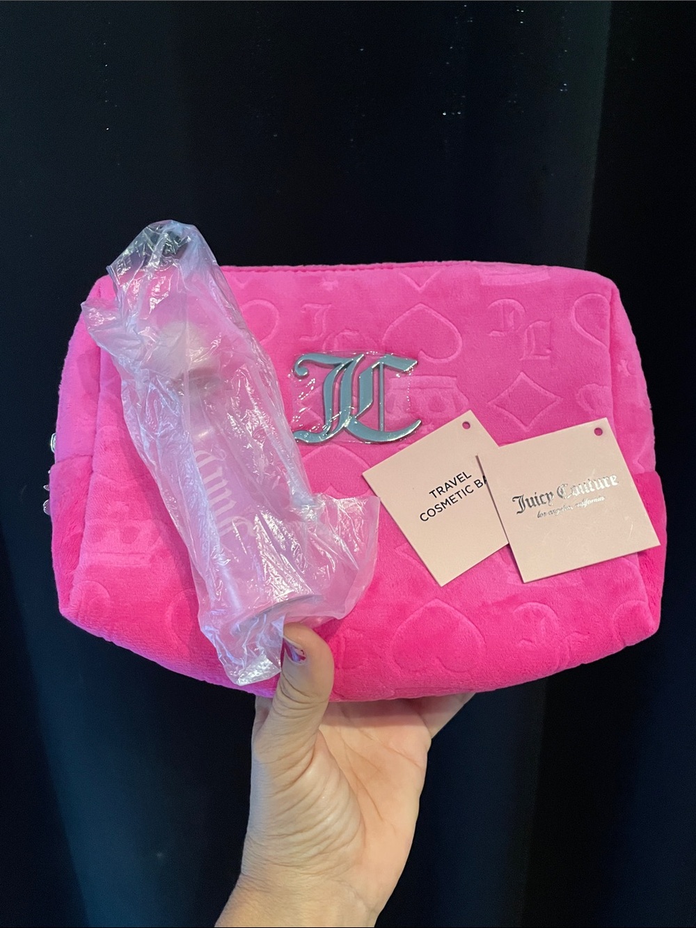 NEW Juicy Couture Bright Pink Quilted Logo Cosmetic Pouch